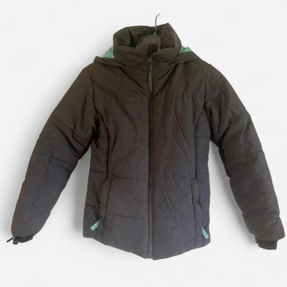 ALL IN MOTION Youth Puffer Jacket Winter Coat Gray w/ Mint Green Youth L 10/12